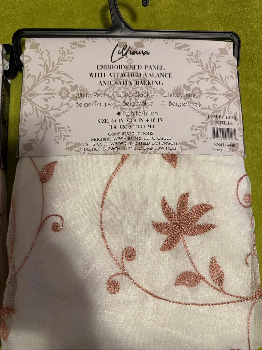 Liliana Embroidered Panel with Satin Backing in Blush Pink